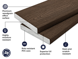 Cladco Nordeck Premium PVC-ASA Woodgrain Effect Decking Board - Walnut (3.6m)