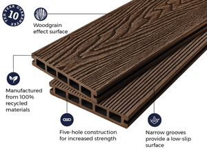 Cladco Woodgrain Effect Reversible Composite Decking Board - Coffee (4m)