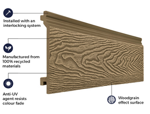 Cladco Composite Woodgrain Effect Wall Cladding Board - Teak (3.6m)