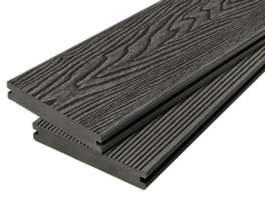 Cladco Solid Woodgrain Effect Reversible Composite Decking Board - Charcoal (4m)