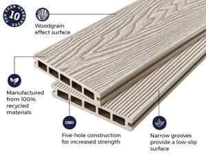 Cladco Woodgrain Effect Reversible Composite Decking Board - Ivory (2.4m)