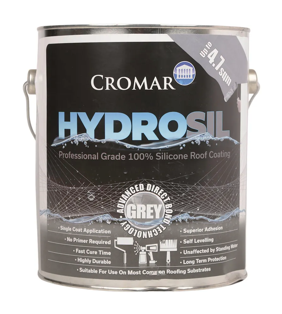 Cromar Hydrosil ProGrade 100% Silicone Liquid Roof Coating - Grey 3.78Ltr