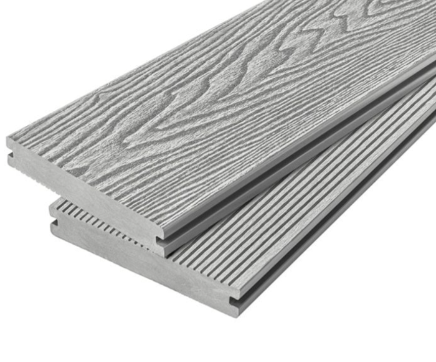 Cladco Solid Woodgrain Effect Reversible Composite Decking Board - Light Grey (4m)