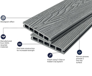 Cladco Woodgrain Effect Reversible Composite Decking Board - 2.4m (All Colours)