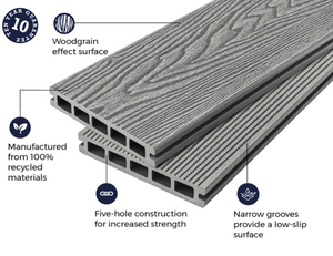 Cladco Woodgrain Effect Reversible Composite Decking Board - Stone Grey (2.4m)