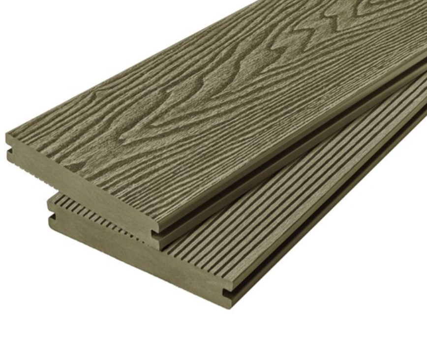 Cladco Solid Woodgrain Effect Reversible Composite Decking Board - Olive Green (4m)