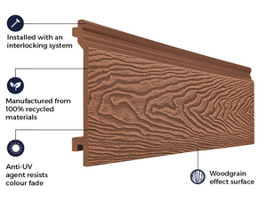 Cladco Composite Woodgrain Effect Wall Cladding Board - Redwood (3.6m)